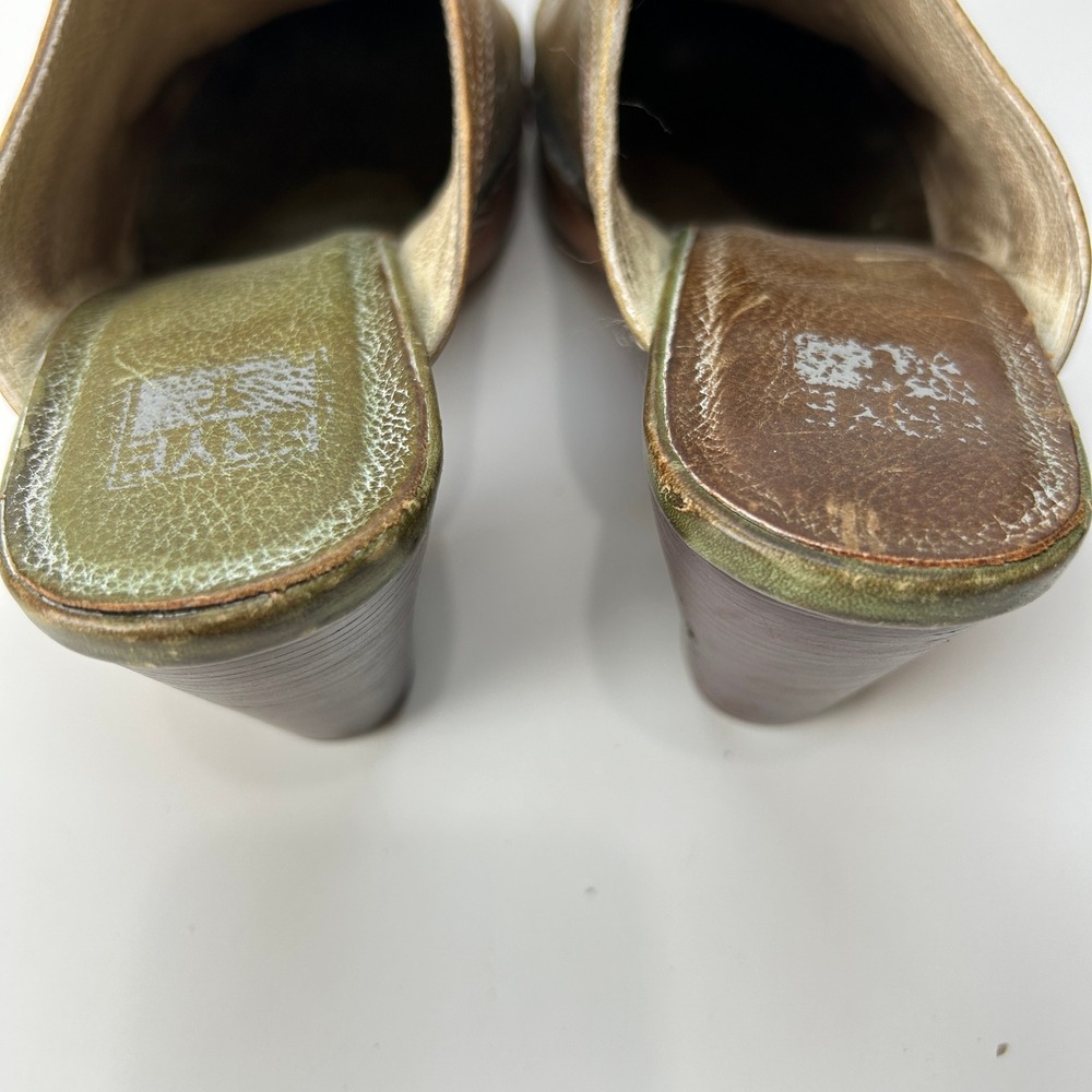 Frye Vintage Western Leather Mules Studded Pointed Toe Clogs Olive Tan 10M F403 - Picture 7 of 11